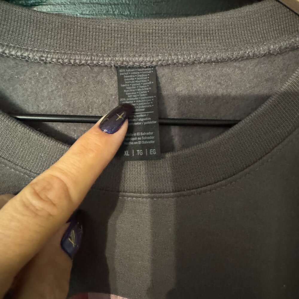 NWOT Mock Neck Sweatshirt XOXO Checkerboard Pink Gray Red Extra Large - Picture 2 of 3